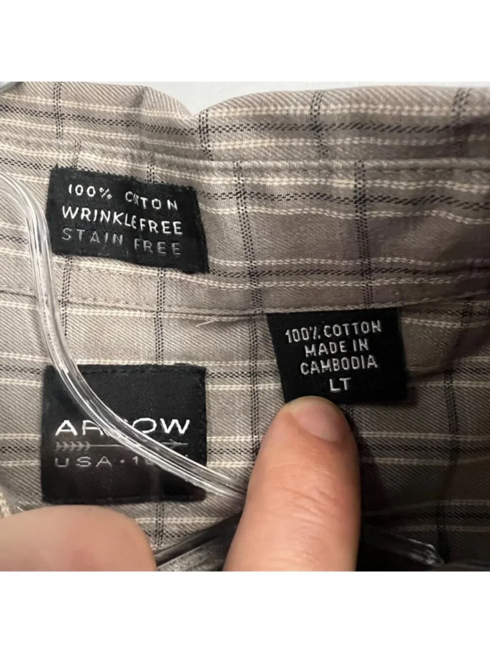 Arrow Men's Long Sleeve Button Up Plaid Shirt Gray/Multi Size Large Tall Cotton